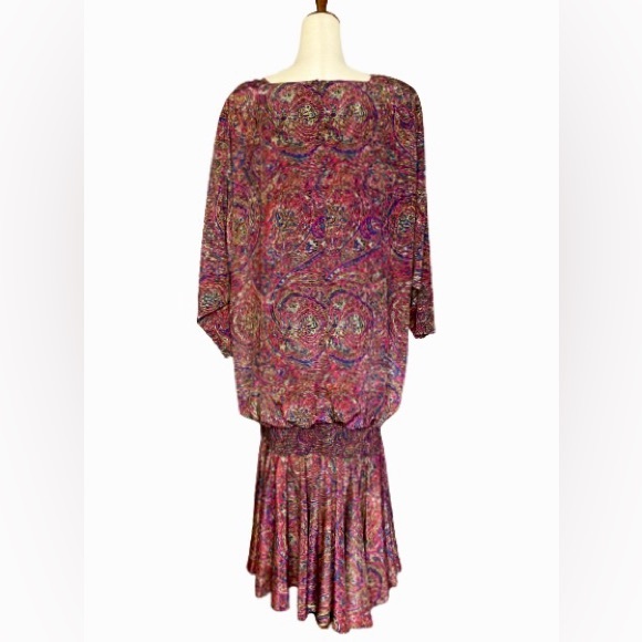 Vintage 1980s Chez California Drop Waist Oversized Paisley Dress - Picture 4 of 5